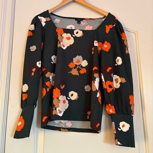 ANN TAYLOR Women’s Small Petite Green Floral Long Sleeve Top